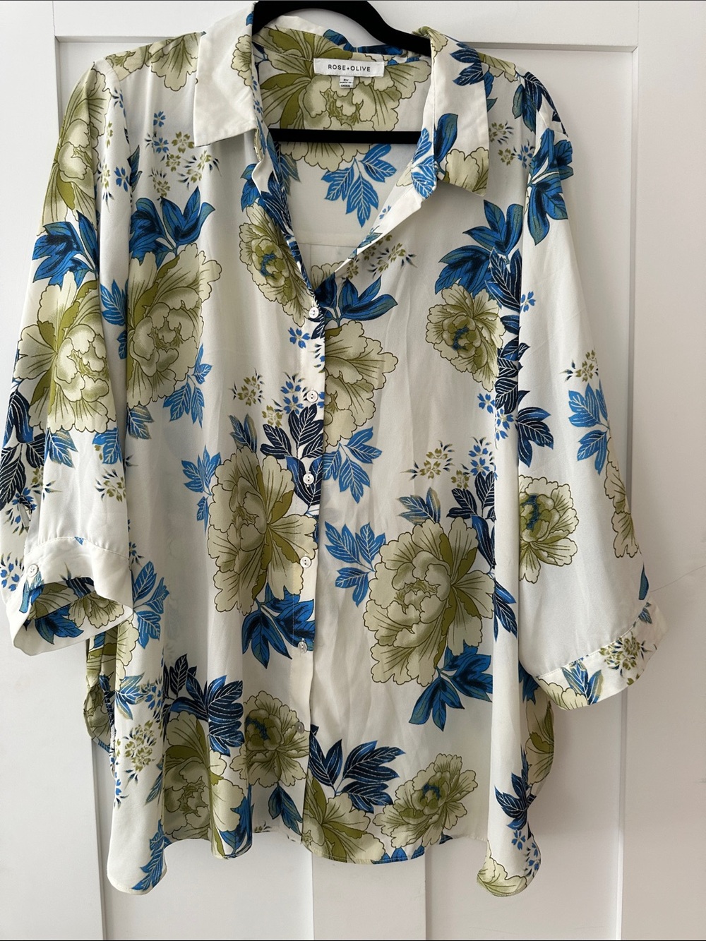 Rose & Olive Floral Button-Down Shirt in Blue and Olive 07